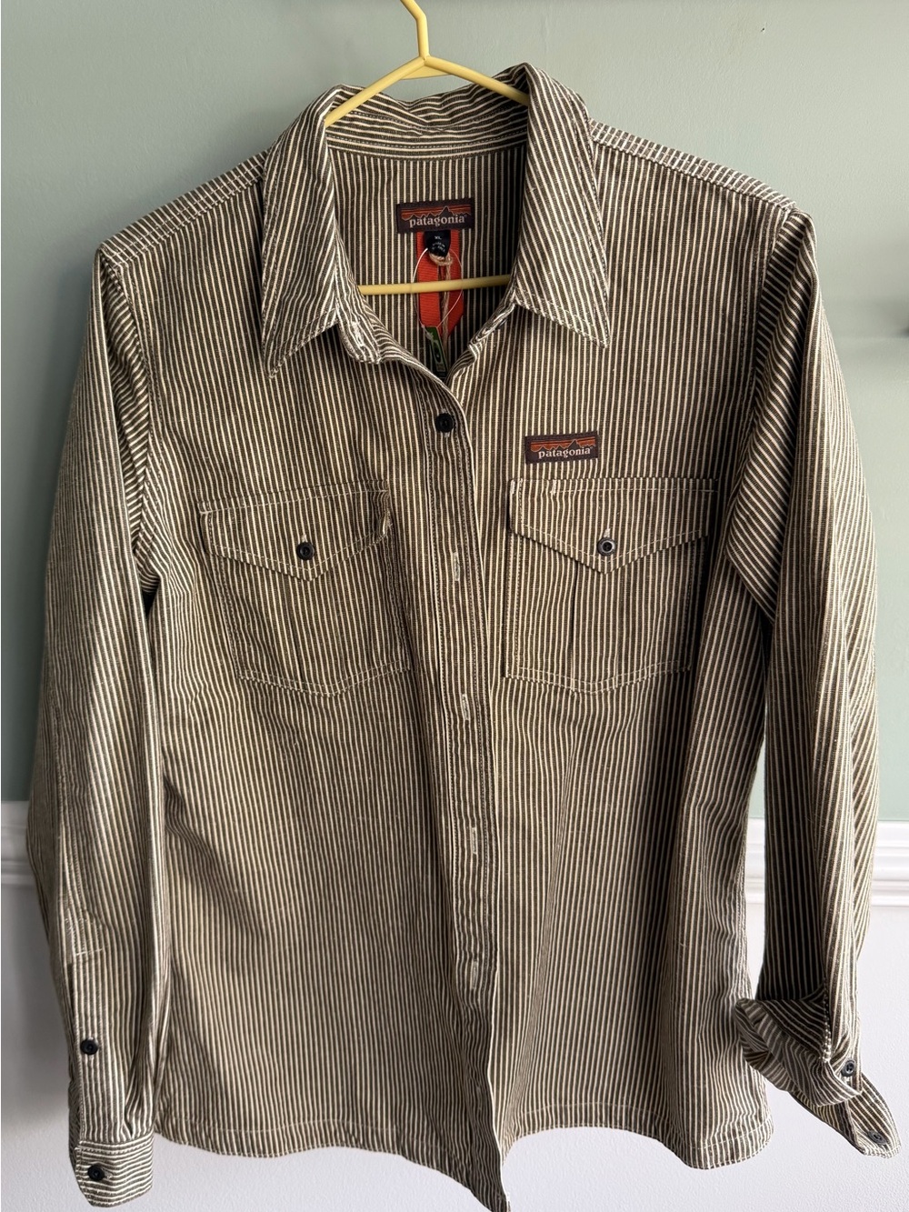 Patagonia Brown and White Striped Button-Down Work Shirt (Farrier’s shirt)